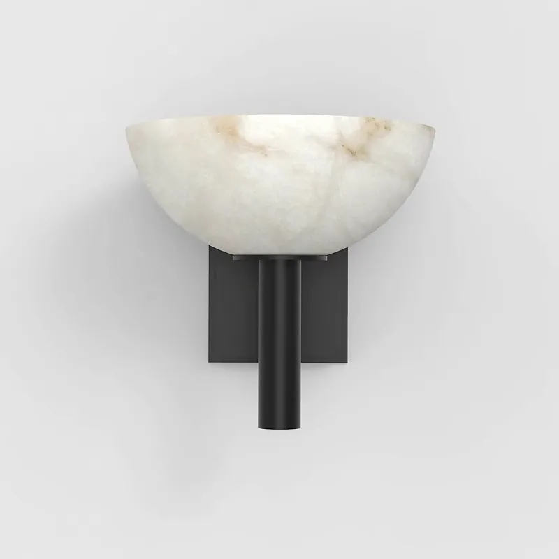 Modern Black Natural Alabaster Bowl Sconce