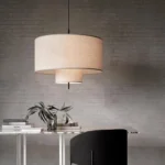 Double Drum Linen Pendant over Marble Table