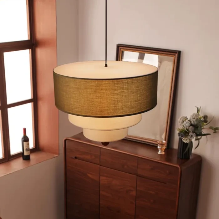 Triple Layer Linen Pendant over Dining Table