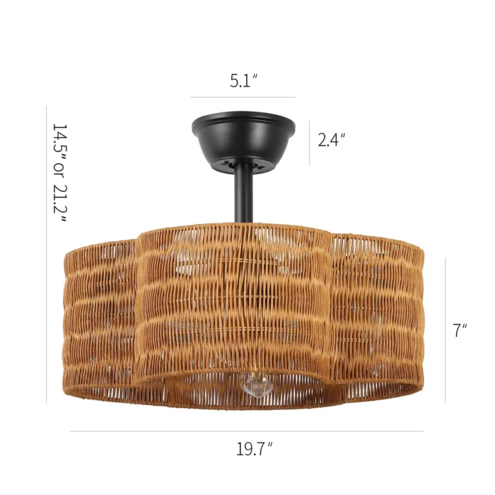 Dimensions for Black Rattan Fandelier with Dual Downrods