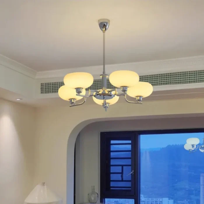 Chrome Chandelier in Modern Kitchen