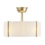 Gold Drum Fandelier with Fabric Shade in Farmhouse Style