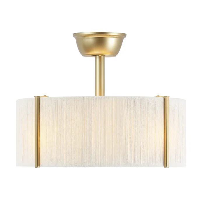 Gold Drum Fandelier with Fabric Shade in Farmhouse Style