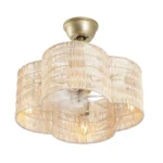 Gold Rattan Fandelier with Light and Clover Woven Shade