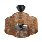 Black Rattan Fandelier with Light and Dark Brown Shade