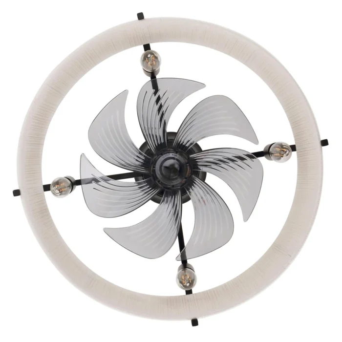 Black Drum Fandelier with Fabric Shade in Matte Black Finish