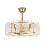 Modern Gold Glass Fandelier with Light and Hammered Glass Shades