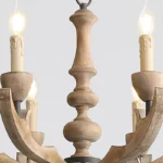 Hand-Carved Detail of Distressed Wood Chandelier
