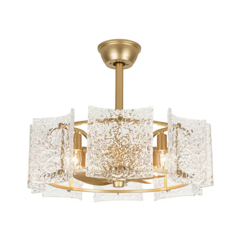 Modern Gold Glass Fandelier with Light and Hammered Glass Shades