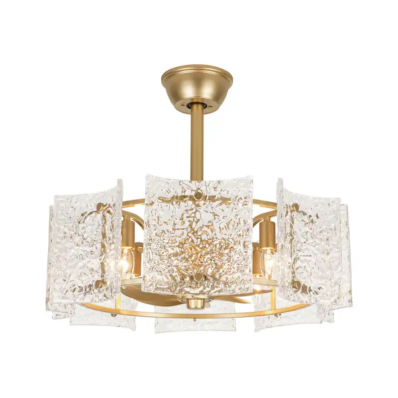 Modern Gold Glass Fandelier with Light and Hammered Glass Shades