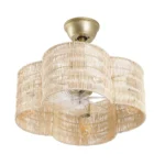 Gold Rattan Fandelier with Light and Clover Woven Shade