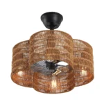 Black Rattan Fandelier with Light and Dark Brown Shade