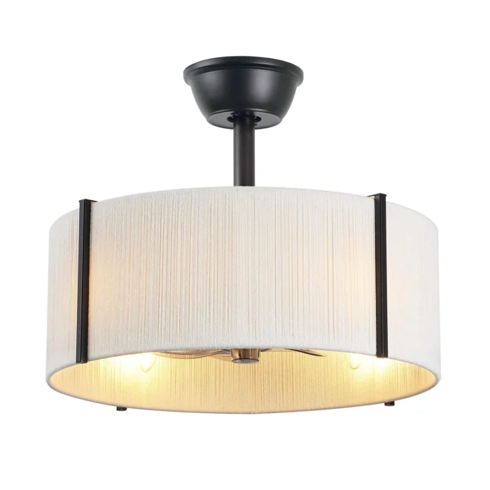 Black Drum Fandelier with Fabric Shade in Matte Black Finish