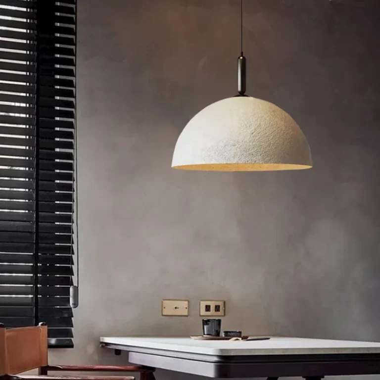 White Textured Dome Pendant Light Rock Surface
