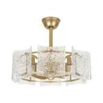 Modern Gold Glass Fandelier with Light and Hammered Glass Shades