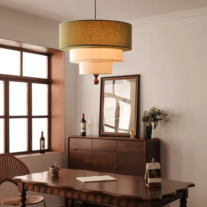 Triple Layer Linen Pendant over Dining Table