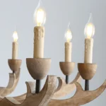 Hand-Carved Detail of Distressed Wood Chandelier
