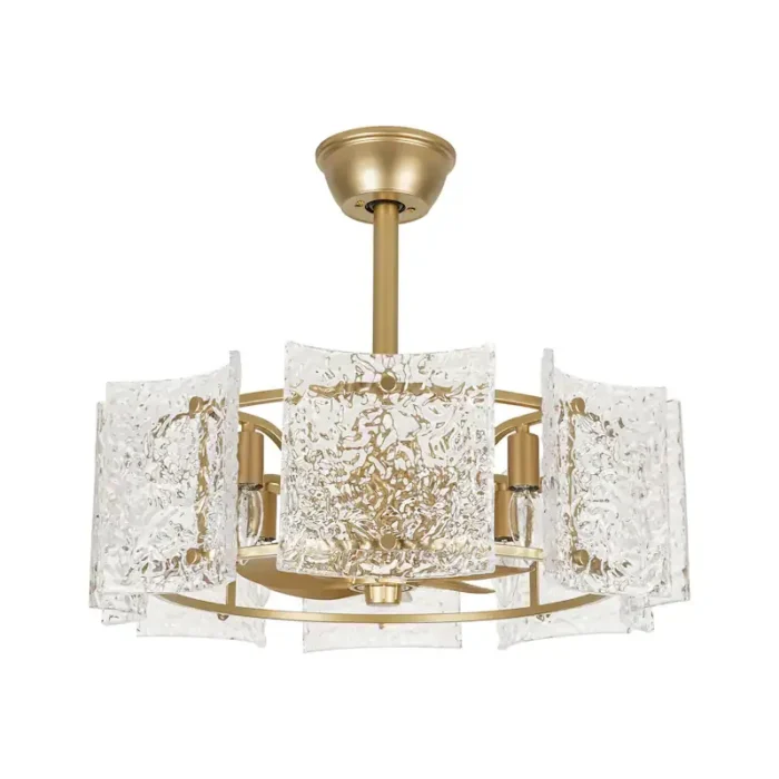 Modern Gold Glass Fandelier with Light and Hammered Glass Shades