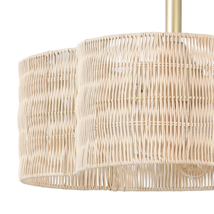 Closeup of Brushed Gold Finish and Hand-Woven Rattan Texture