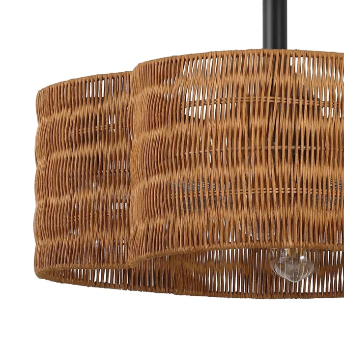 Closeup of Matte Black Finish and Dark Brown Rattan Weave