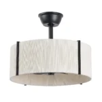 Black Drum Fandelier with Fabric Shade in Matte Black Finish