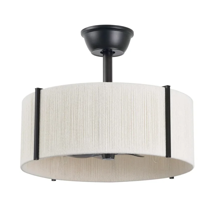 Black Drum Fandelier with Fabric Shade in Matte Black Finish