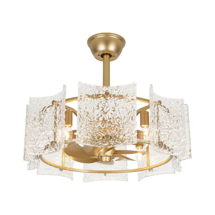Modern Gold Glass Fandelier with Light and Hammered Glass Shades