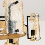 Close-up of Water-Ripple Glass and Wood Grain Texture