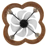 Black Rattan Fandelier with Light and Dark Brown Shade