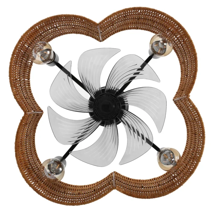 Black Rattan Fandelier with Light and Dark Brown Shade