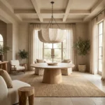 Pleated Fabric Chandelier over Oval Dining Table