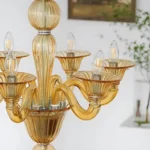 Close-up of Amber Ribbed Glass Texture