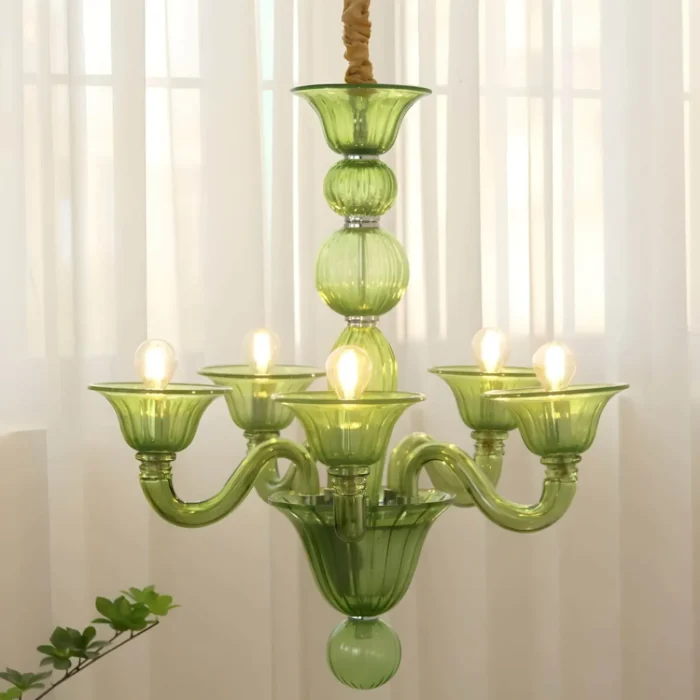 Amber Gold 8-Light Glass Chandelier in Living Room