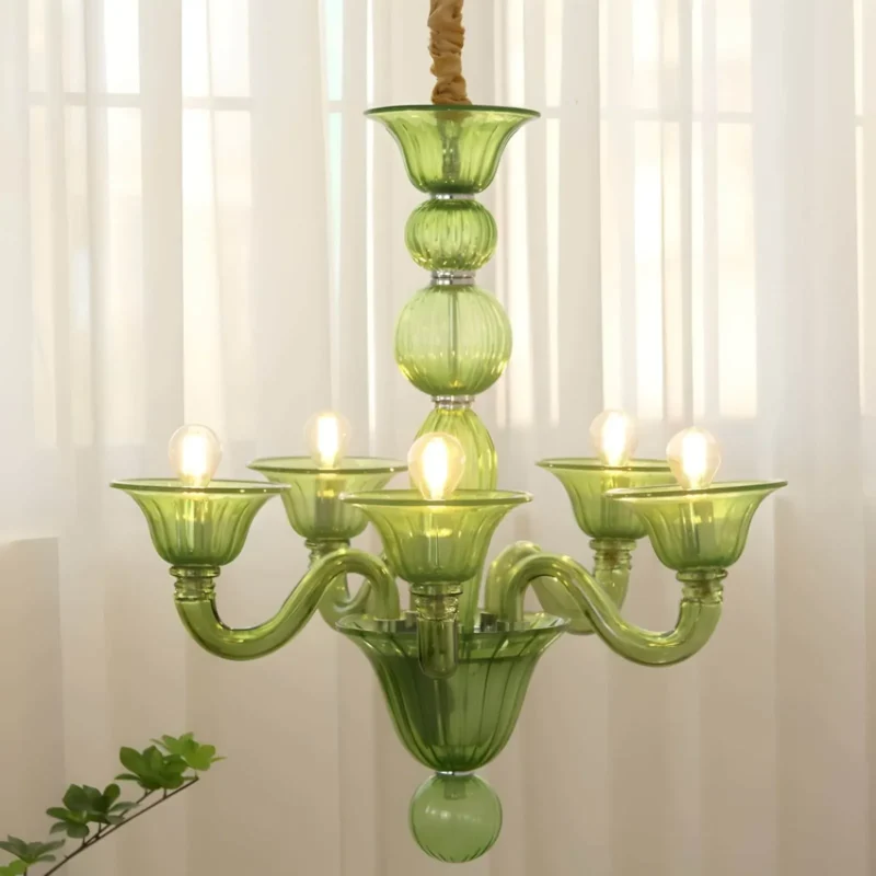 Amber Gold 8-Light Glass Chandelier in Living Room