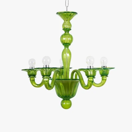 6-Light Modern Blown Glass Chandelier in Grass Green