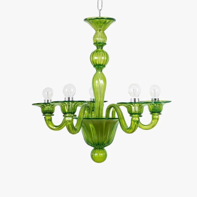 6-Light Modern Blown Glass Chandelier in Grass Green
