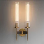 Unlit Ribbed Glass Copper Wall Sconce Decor