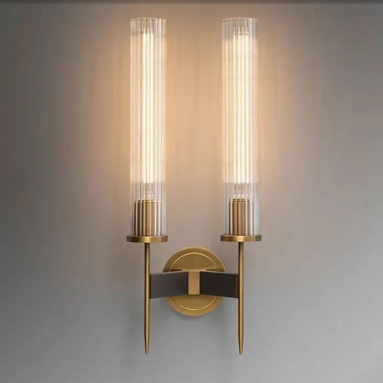 Unlit Ribbed Glass Copper Wall Sconce Decor