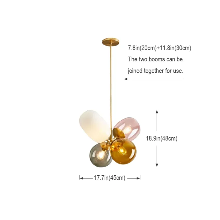 Dimensions for Colorful Glass Pendant Light with Adjustable Rod