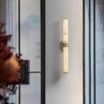 Modern Alabaster Brass Wall Sconce in Living Room