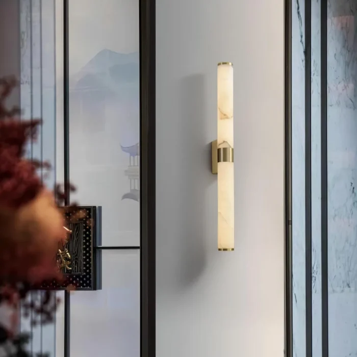 Modern Alabaster Brass Wall Sconce in Living Room