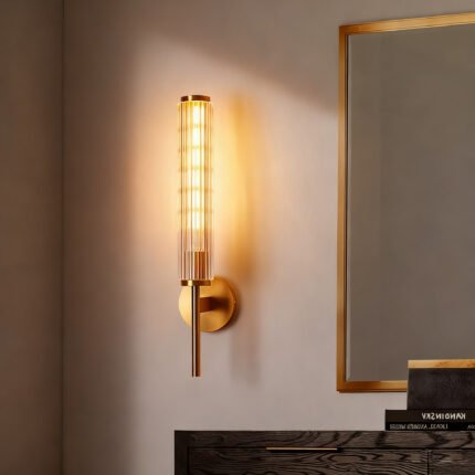 Luxury Living Room with 1 Ribbed Glass Copper Sconce