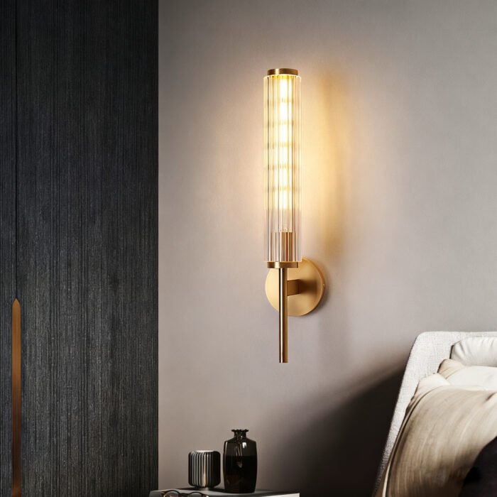 Luxury bedRoom with 1 Ribbed Glass Copper Sconce
