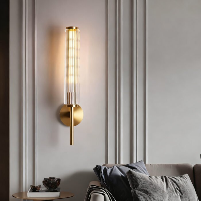 Luxury Living Room with 1 Ribbed Glass Copper Sconce