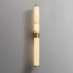 Minimalist Natural Alabaster and Solid Brass Linear Sconce