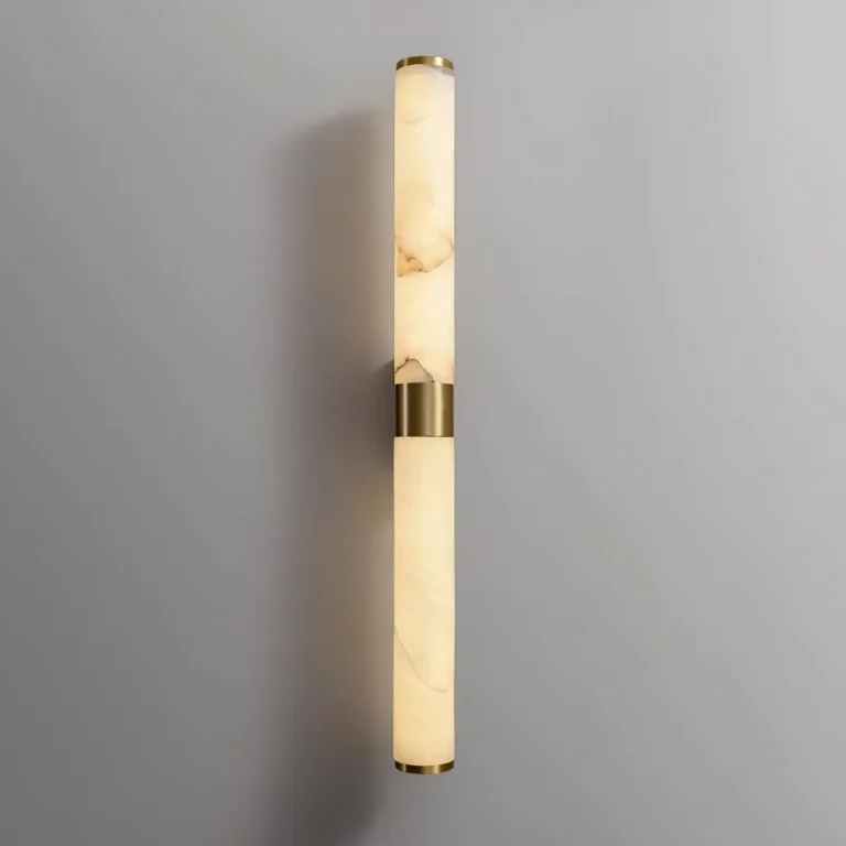 Minimalist Natural Alabaster and Solid Brass Linear Sconce