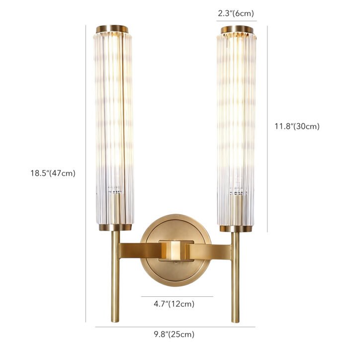 Dimensions for Ribbed Glass Copper Sconce Model 2