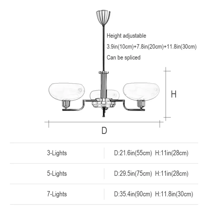 3-5-7 Head Brass Chandelier Dimensions and Installation Guide