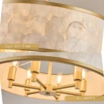 natural iridescent capiz shell textures on modern drum chandelier shade