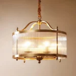Luxury Vintage Brass Ribbed Glass Chandelier